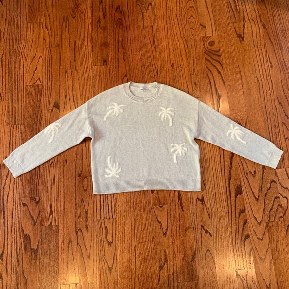 Rails Perci Palm Tree Cotton Cashmere Crewneck Sweater | Gray White | Small - Picture 3 of 11
